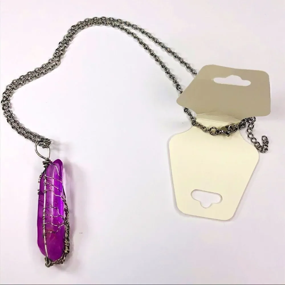 Wire Wrapped Quartz Crystal Necklace Tree of Life, Lavender - Picture 12 of 15